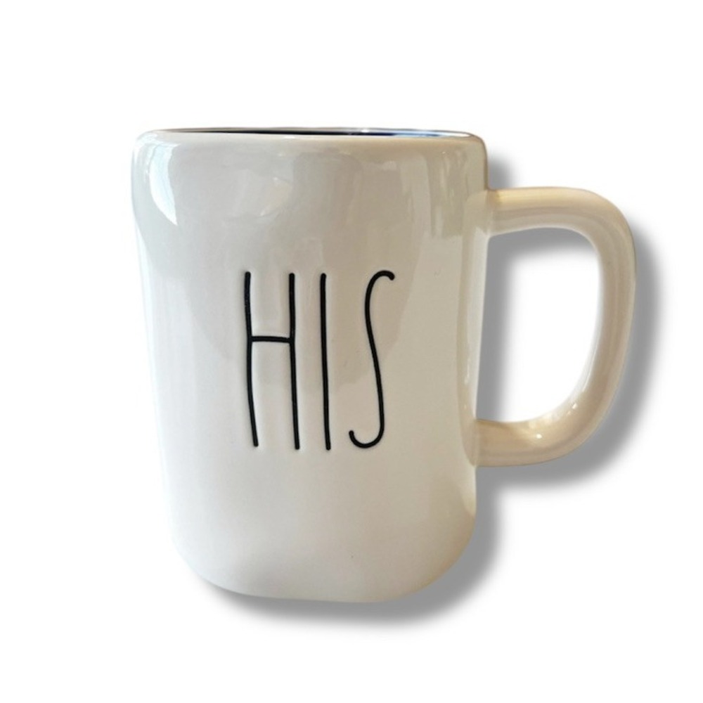 Rae Dunn HIS Large Letter Font Ceramic Coffee Tea Cocoa Mug Cup Blue Lining HTF